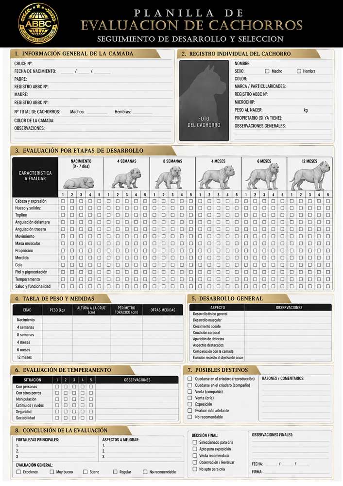 Planilla Evaluación de cachorros
